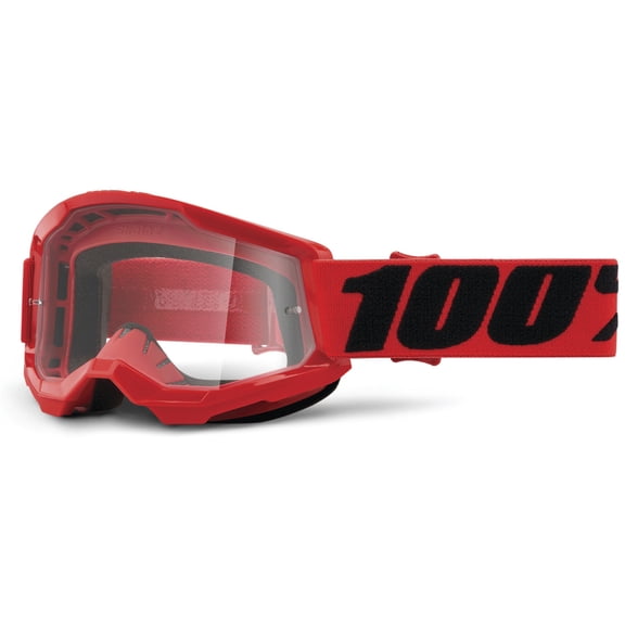 100 % Strata 2 Junior Goggles (One Size Fits Most, Red / Clear Lens)