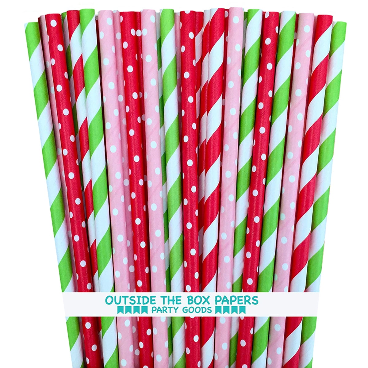 Strawberry Shortcake Polka Dot and Striped Paper Straws, 7.75 Inches, 100 Pack