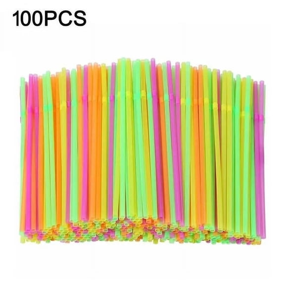 100 Straws Flexible Plastic Bendy Drinking Straws Neon Party Coloured A0O5