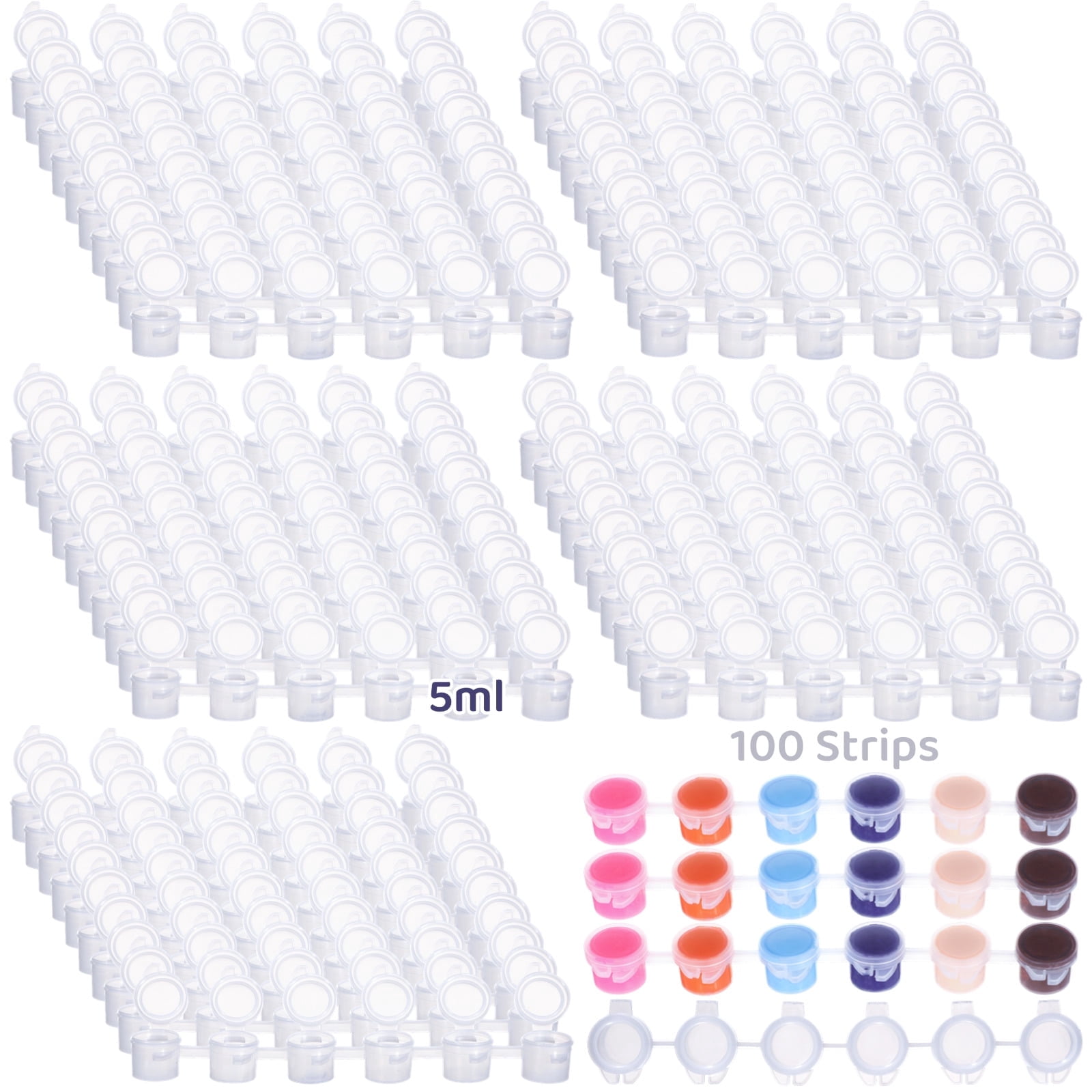 100 Pcs Mini Paint Cups Plastic Small Containers with Lids, Empty Paint Splitter Pots for Art Painting, Craft Supplies Storage, Travel Paint Containers 3ml