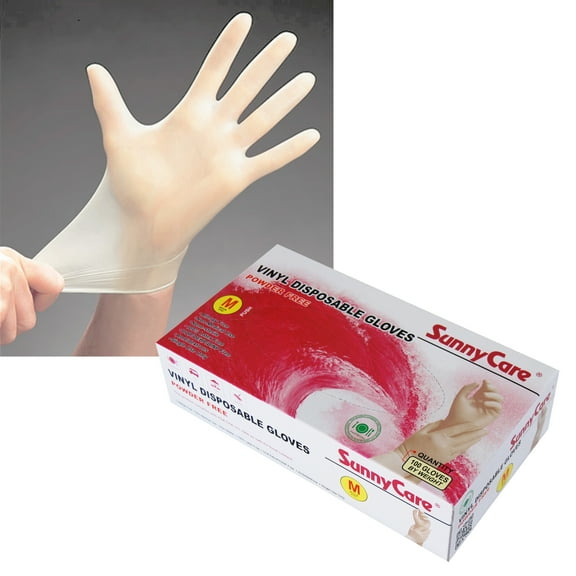 100 SunnyCare #7802 Vinyl Disposable Gloves Powder Free (Latex Nitrile Free) -M