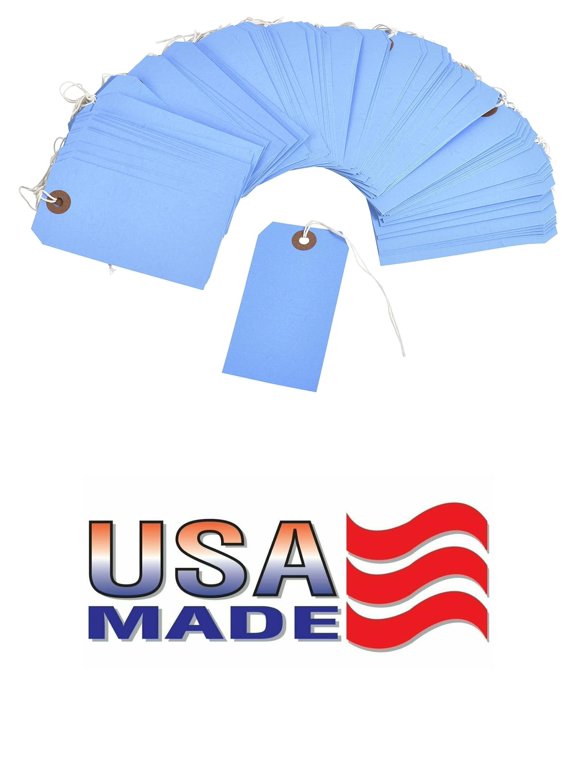 100 Tags 4 3/4" x 2 3/8" Size 5 Blue Inventory Shipping Hang Tag with String by Gitway