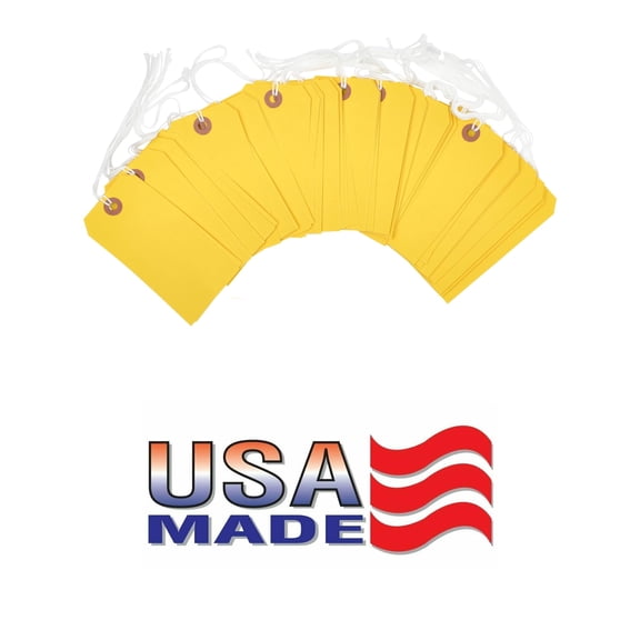 100 Tags 4 3/4" x 2 3/8" Size 5 Yellow Inventory Shipping Hang Tag with String by Gitway