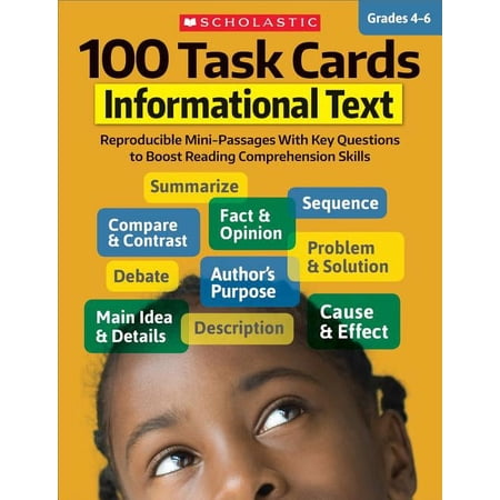 100 Task Cards 100 Task Cards: Informational Text: Reproducible Mini-Passages with Key Questions to Boost Reading Comprehension Skills, (Paperback)