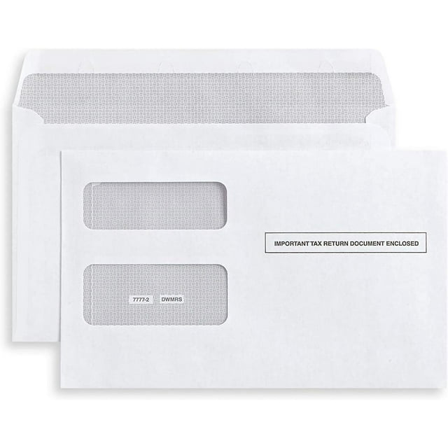 100 Tax Envelopes SelfSeal For 1099 MISC, 1099R & DIV INT, Double