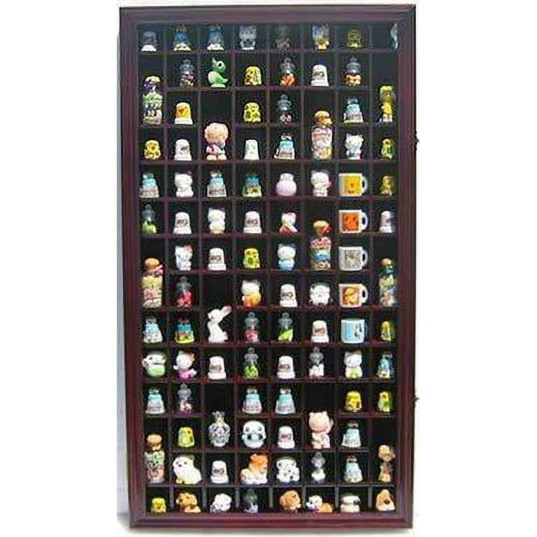 100 Thimble Display Case Wall Cabinet Holder Shadow Box with Real Glass Door and Felt Interior Background-Mahogany Finish TC100-MAH
