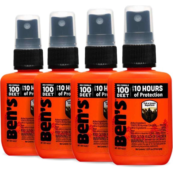 100 Tick & Insect Repellent - Alcohol-Free DEET Insect Repellent Pump Spray - Offers 10 Hours of Protection for Adults & Children - 1.25 fl oz (Pack of 4)