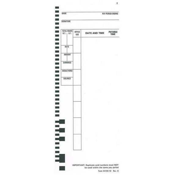 100 Time Cards for Pyramid 4000, 4000Pro, 4000HD, 5000 and 5000HD Time Clocks (Pyramid 44100-10 compatible)