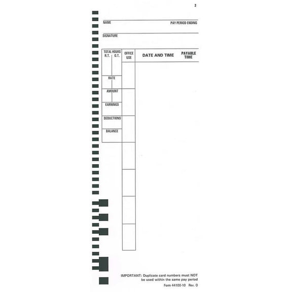 100 Time Cards for Pyramid 4000, 4000Pro, 4000HD, 5000 and 5000HD Time Clocks (Pyramid 44100-10 compatible)