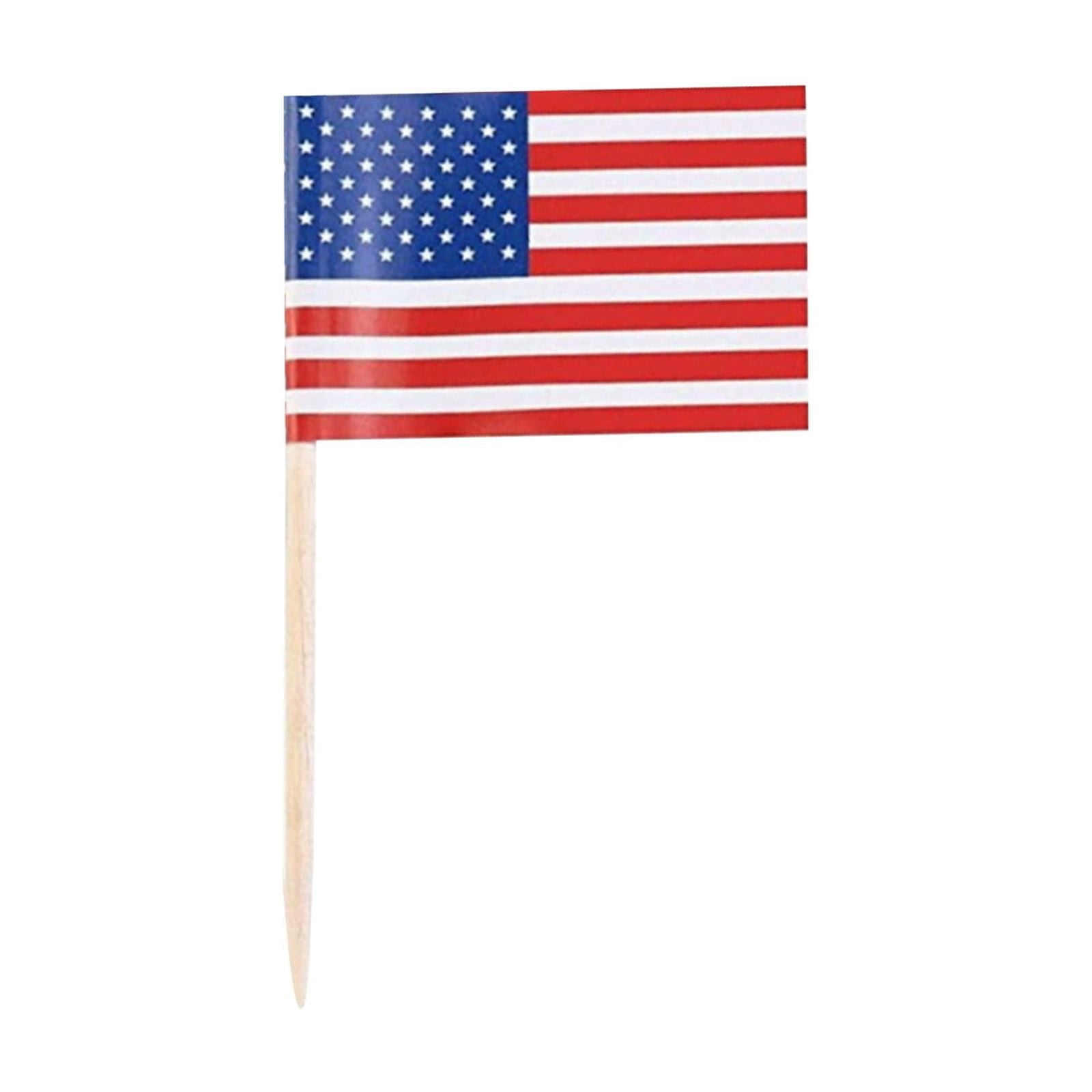 100 Toothpick Flags - Wooden Food Picks, Paper Flag Labels for Cake Dessert Snacks Drink Decoration, Independence Day Party Favors