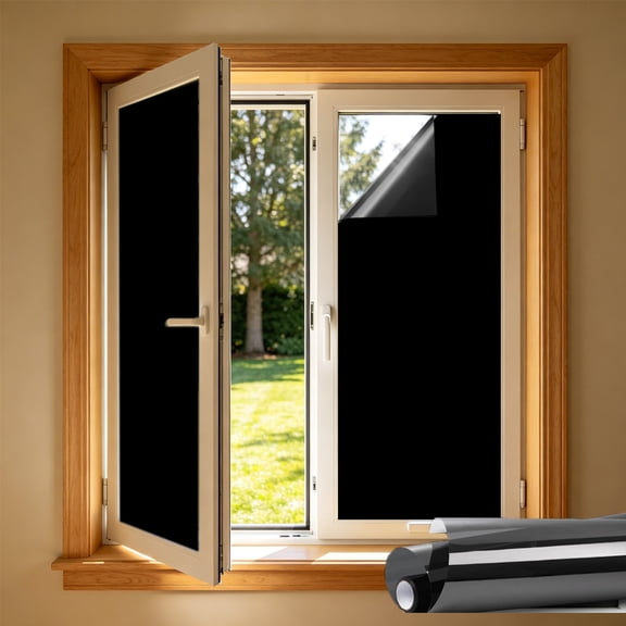 100% Total Blackout Window Film, Static Cling and Easy to Install, Window Darkening Film, Heat Control, UV and Light Blocking, Privacy Protection, 20"×78.7"