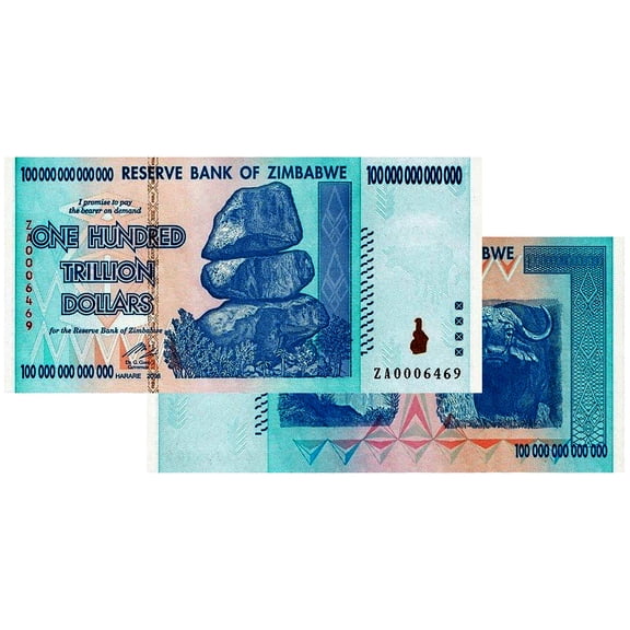 100 Trillion Zimbabwe Banknote 2008 Uncirculated ZA Series Replacement Note Collectible Currency