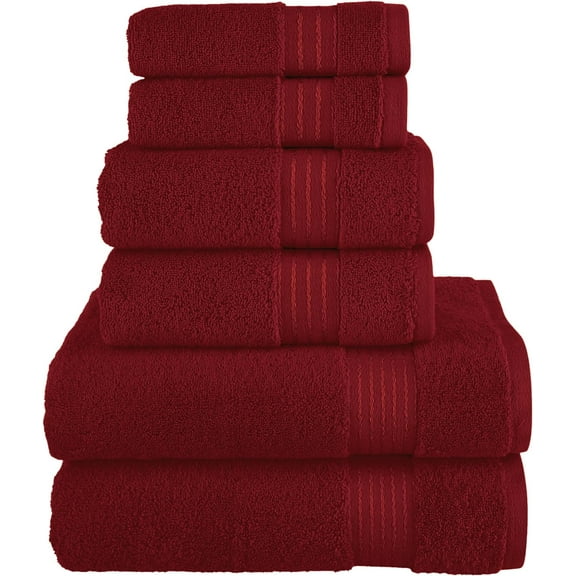 100% Turkish Cotton 6 Pcs Bath Towel Set, Luxury Bath Towels for Bathroom, Soft & Absorbent Bathroom Towels Set (2 Bath Towels, 2 Hand Towels, 2 Washcloths), Burgundy