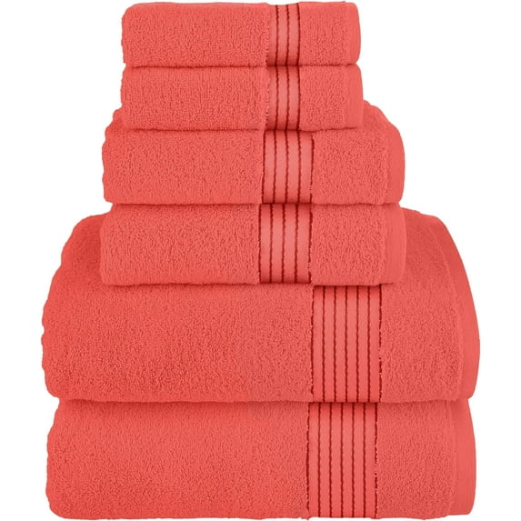 Holiday Gift 6-Pack Cotton 100 % Highly Absorbent Shower Towel , Coral