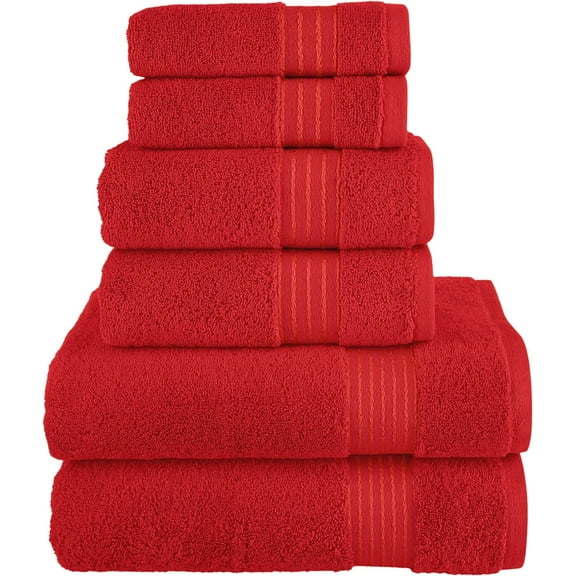 100% Turkish Cotton 6 Pcs Bath Towel Set, Luxury Bath Towels for Bathroom, Soft & Absorbent Bathroom Towels Set (2 Bath Towels, 2 Hand Towels, 2 Washcloths), Red