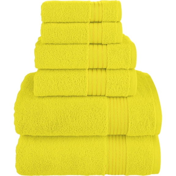 100% Turkish Cotton 6 Pcs Bath Towel Set, Luxury Bath Towels for Bathroom, Soft & Absorbent Bathroom Towels Set (2 Bath Towels, 2 Hand Towels, 2 Washcloths), Yellow