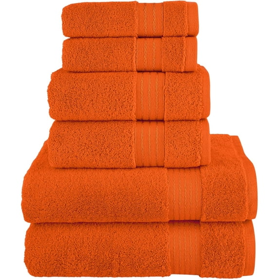 Elegant Comfort Solid Print 100% Turkish Cotton Towels & Washcloths, Orange, 6 Count