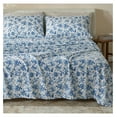 thumbnail image 1 of 100% Turkish Cotton California King Flannel Sheets Set | Blue Floral, Farmhouse, Soft Flannel Sheets | Warm, Double Brushed Bed Sheets (Cal King, Floral - Blue), 1 of 7