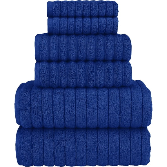 100% Turkish Cotton Corduroy Ribbed Luxury Bath Towels 6-Piece Set, Premium Feel - Quick Dry, Highly Absorbent, Contains 2 Bath Towels, 2 Hand Towels, and 2 Washcloths, Royal Blue