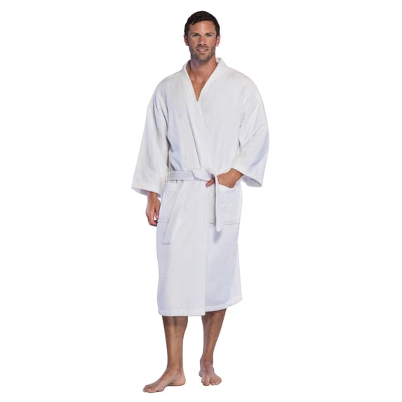 100% Turkish Cotton Men and Women Premium Terry Kimono Bathrobe Made in Turkey (White, One Size)