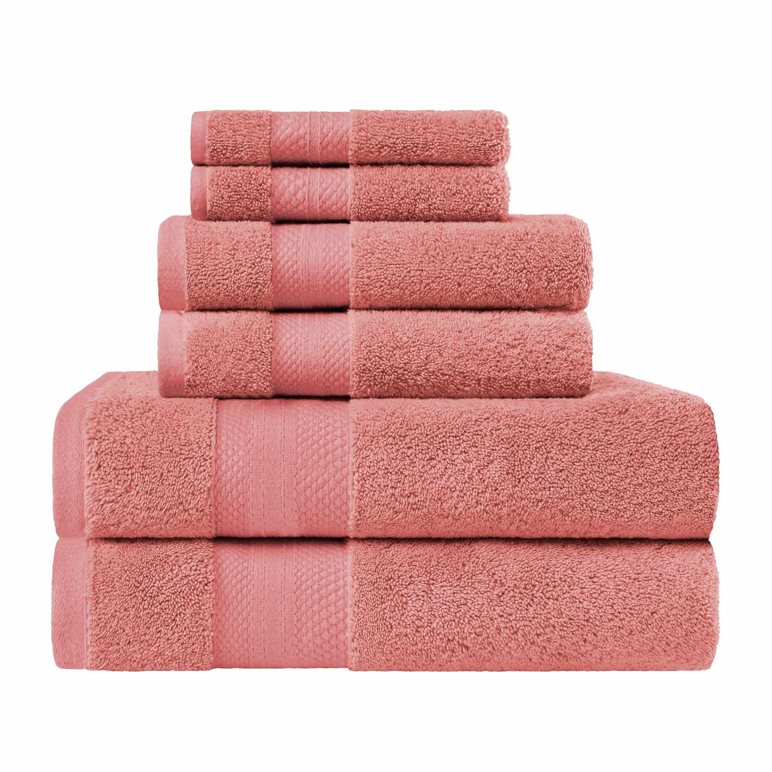 100% Turkish Long Staple Cotton 6-Piece Towel Set, 2 Face, 2 Hand, and 2 Bath Coral