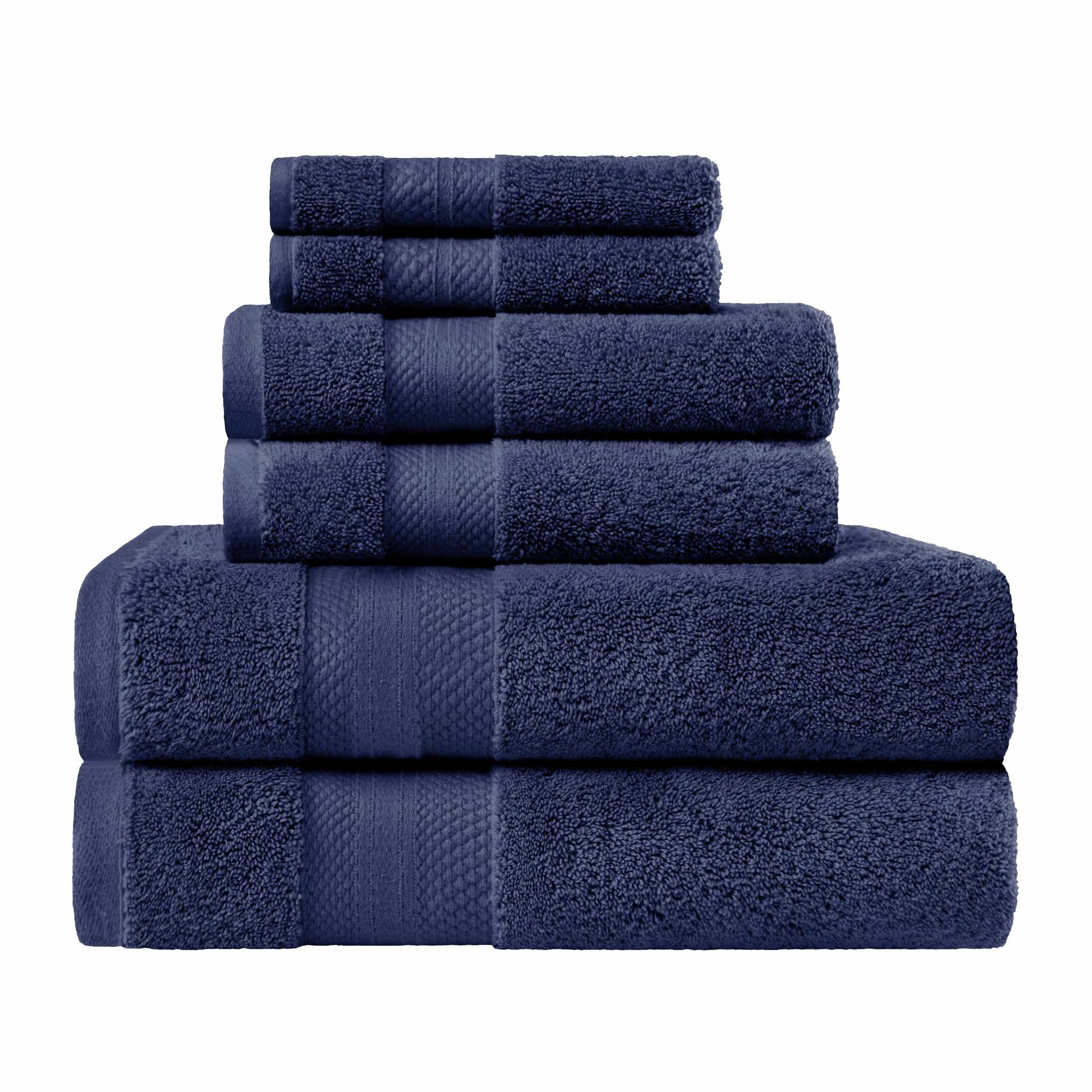 100% Turkish Long Staple Cotton 6-Piece Towel Set, 2 Face, 2 Hand, and 2 Bath Crown Blue