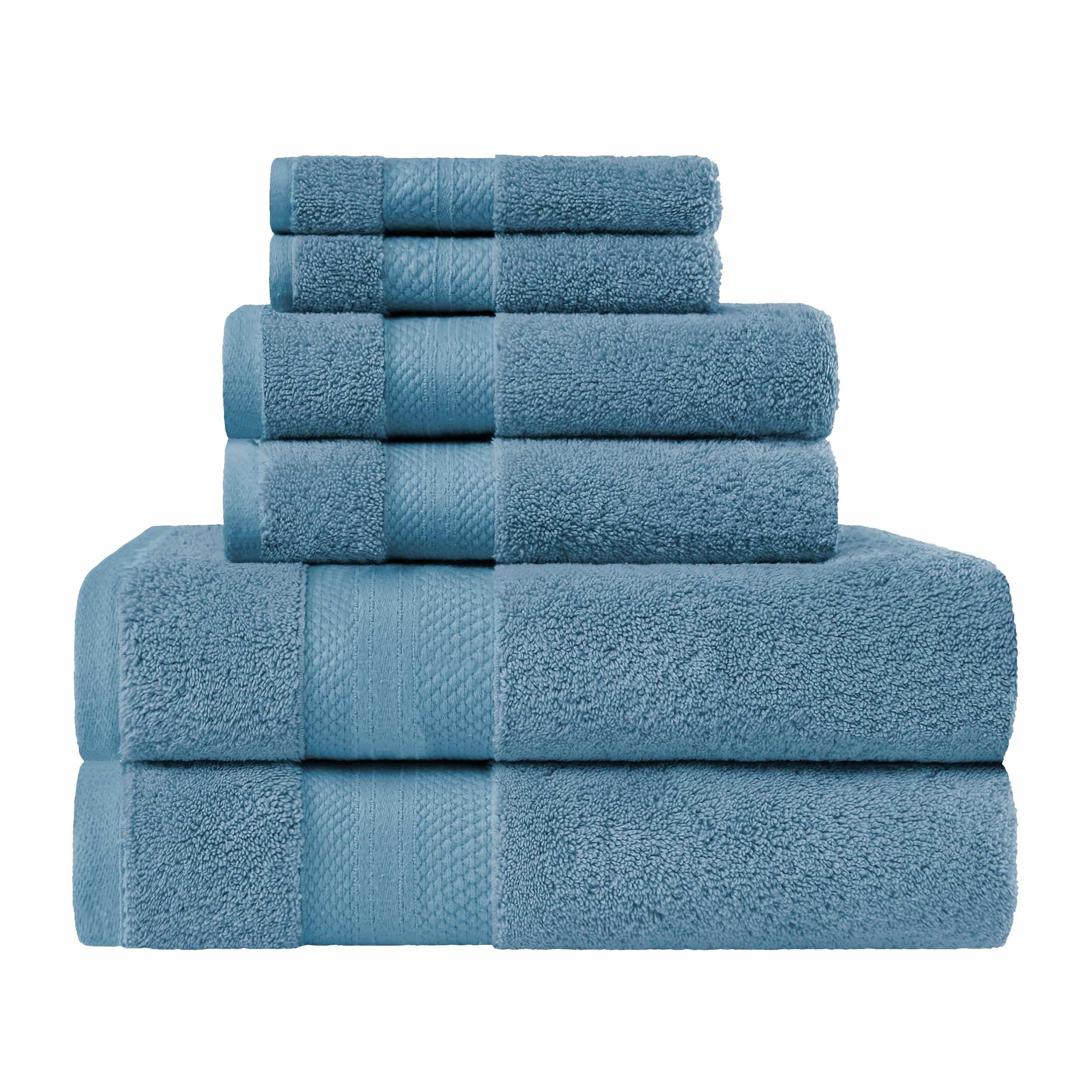 100% Turkish Long Staple Cotton 6-Piece Towel Set, 2 Face, 2 Hand, and 2 Bath Denim Blue