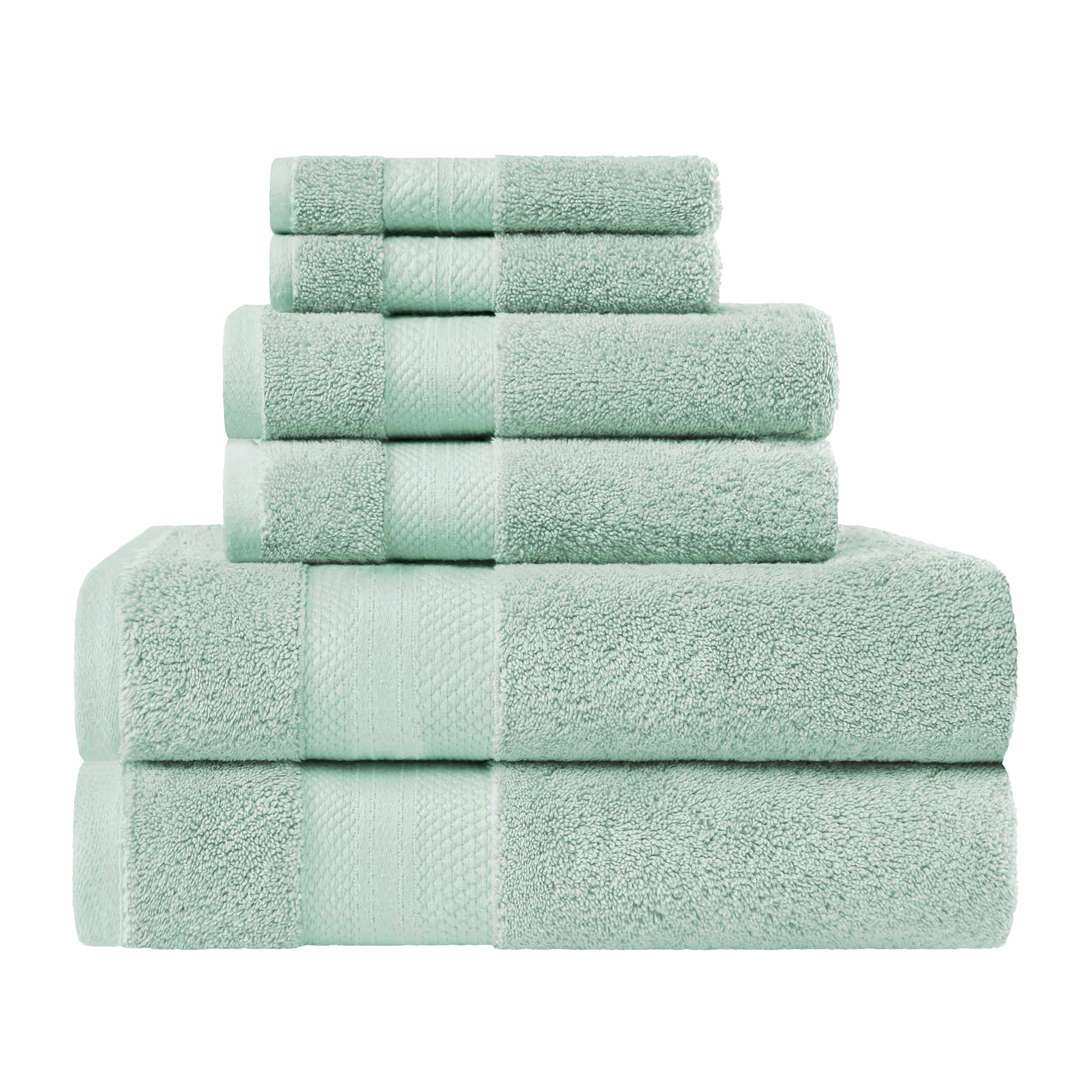 100% Turkish Long Staple Cotton 6-Piece Towel Set, 2 Face, 2 Hand, and 2 Bath Dusty Aqua