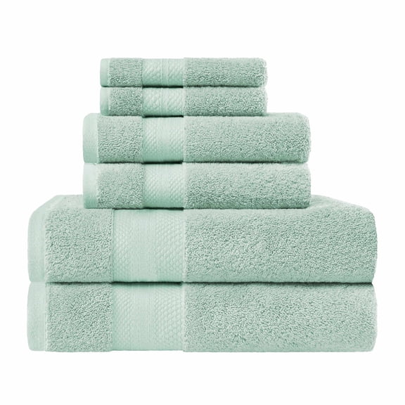 100% Turkish Long Staple Cotton 6-Piece Towel Set, 2 Face, 2 Hand, and 2 Bath Dusty Aqua