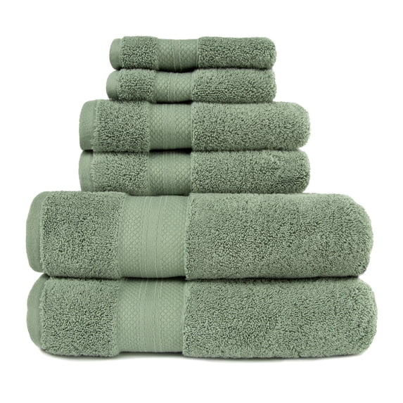 100% Turkish Long Staple Cotton 6-Piece Towel Set, 2 Face, 2 Hand, and 2 Bath Olive Green