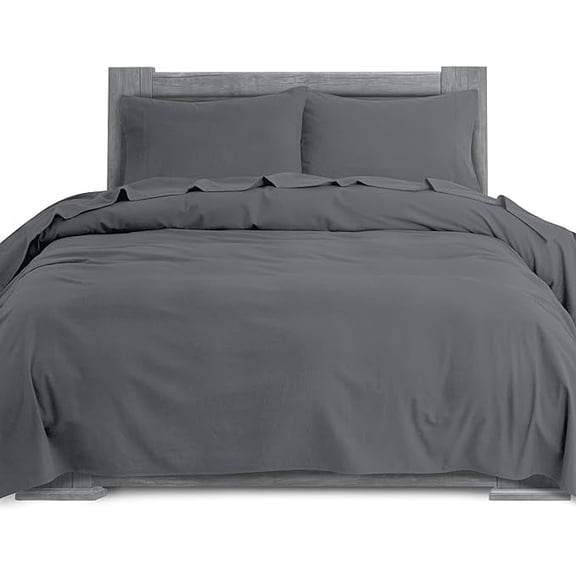 100% Turkish Soft Cotton Flannel Sheet Set - 4-Piece - Deep Pocket Fitted Sheet, Flannel Sheets - King, Gray