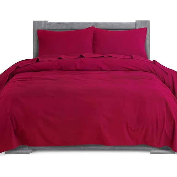 100% Turkish Soft Cotton Flannel Sheet Set - 4-Piece - Deep Pocket Fitted Sheet, Flannel Sheets - Queen, Burgundy