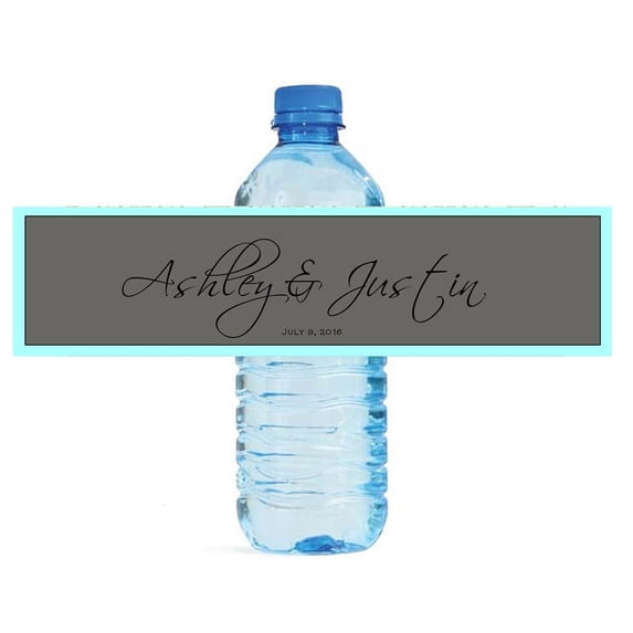 100 Turquoise and Grey Wedding Anniversary Engagement Party Water Bottle labels Bridal Shower