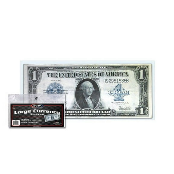 (100) US Currency Paper Money Bill Protector Sleeves for Large Older Bills by BCW