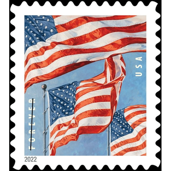 100 US Flag 2022 USPS Forever Postage Stamp First Class Red White Blue Star America Celebrate Anniversary Wedding Beauty (100 Stamps)