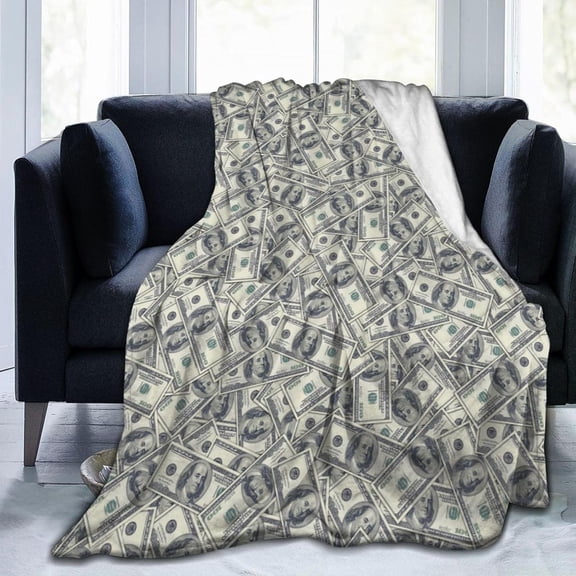 100 USA Dollar Money Blanket Throw Blanket Gifts for Women Men Soft Sofa Blanket Throw Blanket for Travel Camping Bed Blanket for Home Car 60"X50" Medium