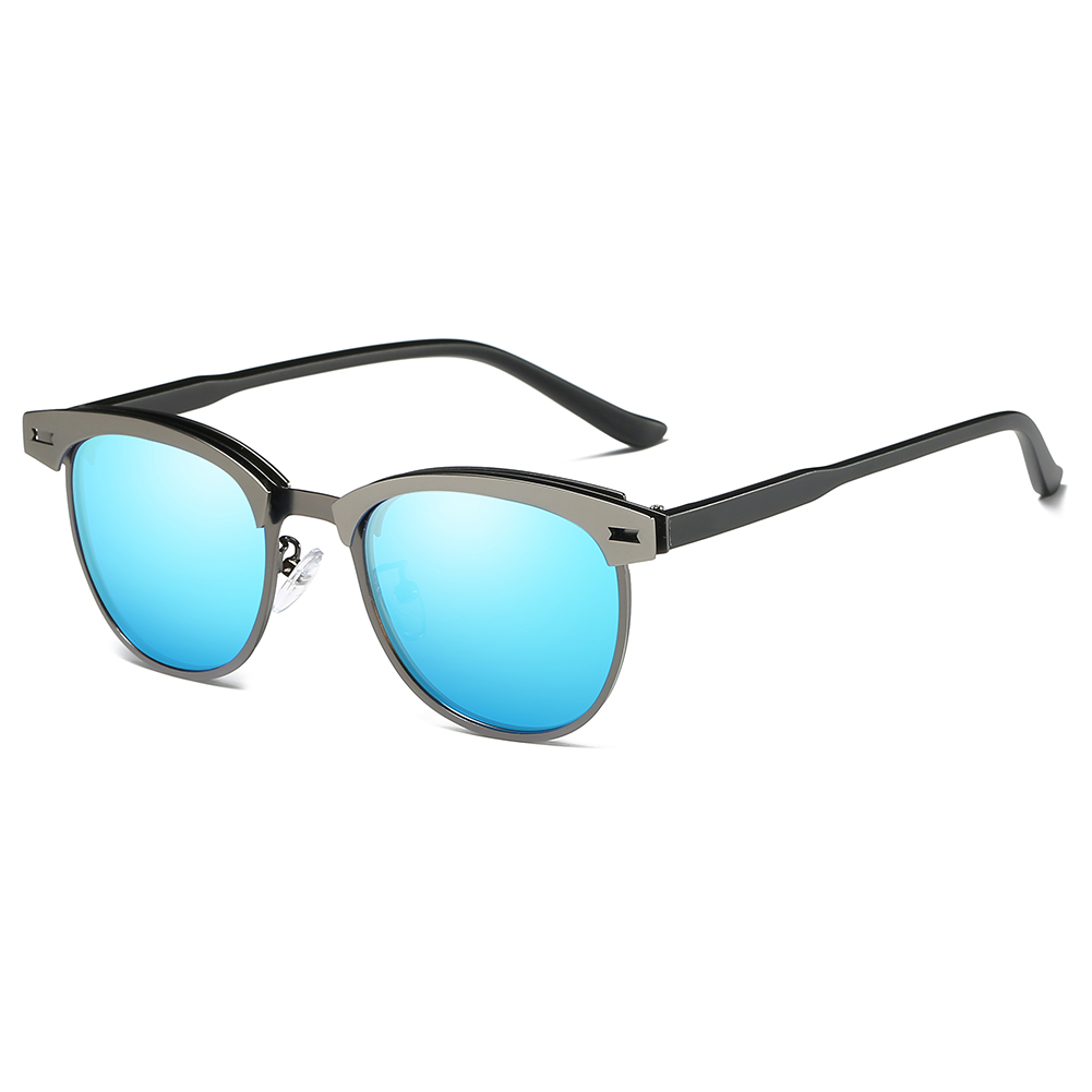 100% UV Protection Semi-Rimless Polarized Sunglasses for Anti Glare Reflection, Matte Gray Frame Blue Lens - image 1 of 8