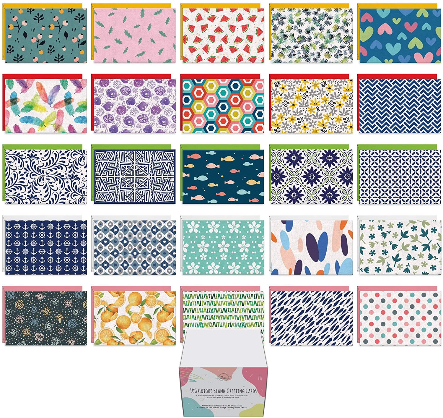 100 Unique Blank Cards With Envelopes 4x6 - All Occasion Blank Greeting ...