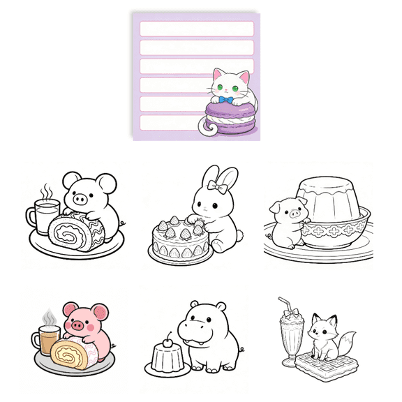 100 Unique Original Design Double-Sided Sticky Notes: Coloring Side + Note-Taking Side, Creative Memo Pads for Home Office