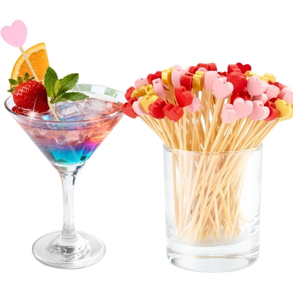100 Valentine'S Day Cocktail Paddles Heart-Shaped Toothpicks For Appetizers Heart-Shaped Cocktail Skewers Wooden Long Food Paddles Valentine'S Day Themed Party Supplies