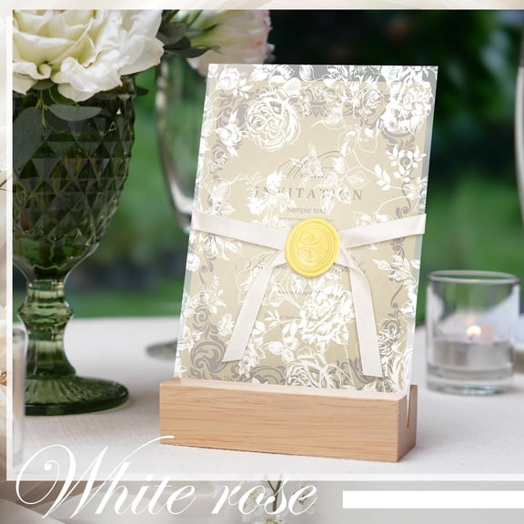 100 Vellum Jackets for 5x7 Invitations, Rose Print, Pre-Folded Translucent Envelope Sleeves, Wedding Invitation Liners for Bridal Shower Birthday