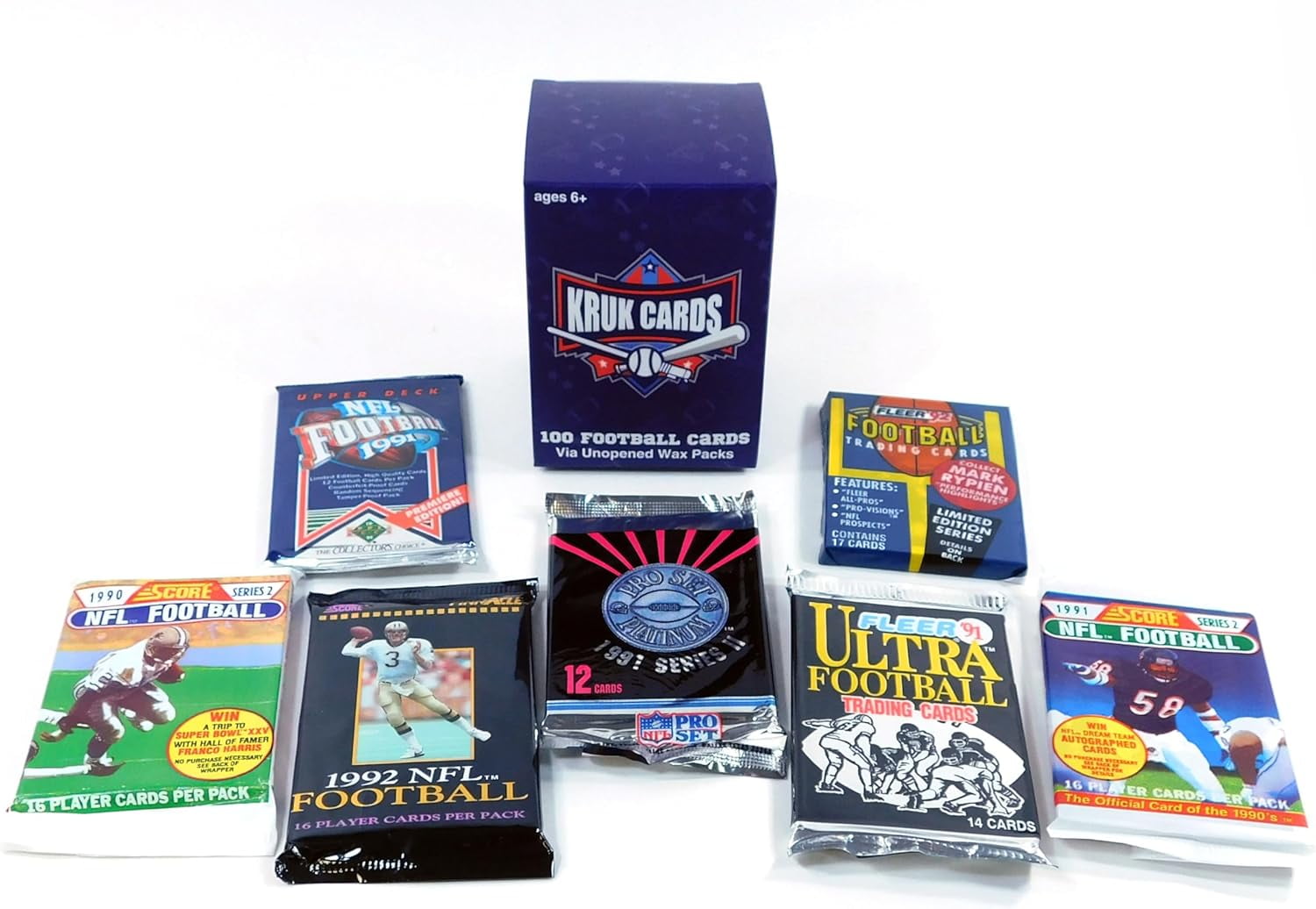 100 Vintage Football Cards in Older Factory Sealed Packs - Perfect for New Collectors and all Trading Card Lovers