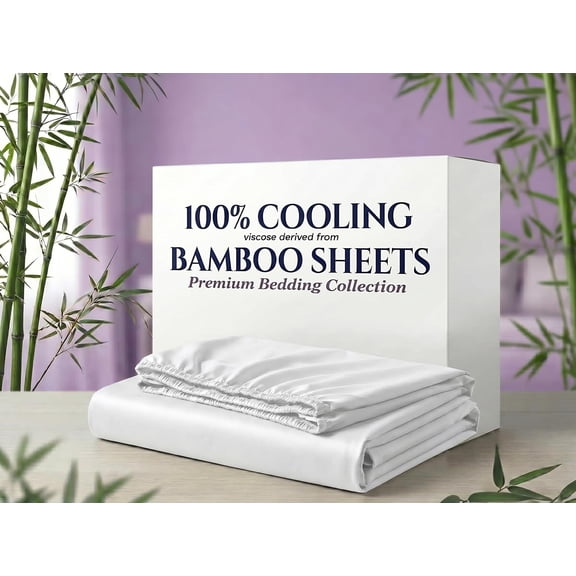 100% Viscose from Bamboo Fitted Sheet Only - Full Size - 800 Thread Count Silky Soft & Naturally Cooling for Hot Sleepers, 10" Deep Pocket Breathable & Moisture Wicking - White