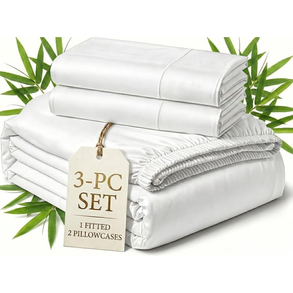 100% Viscose from Bamboo Short King 3-PC (1 Fitted + 2 Pillowcases) Bed Sheets 1000 Thread Count - Breathable & Cooling for Hot Sleeper, Hotel Luxury - 30" Extra Deep Pocket - White