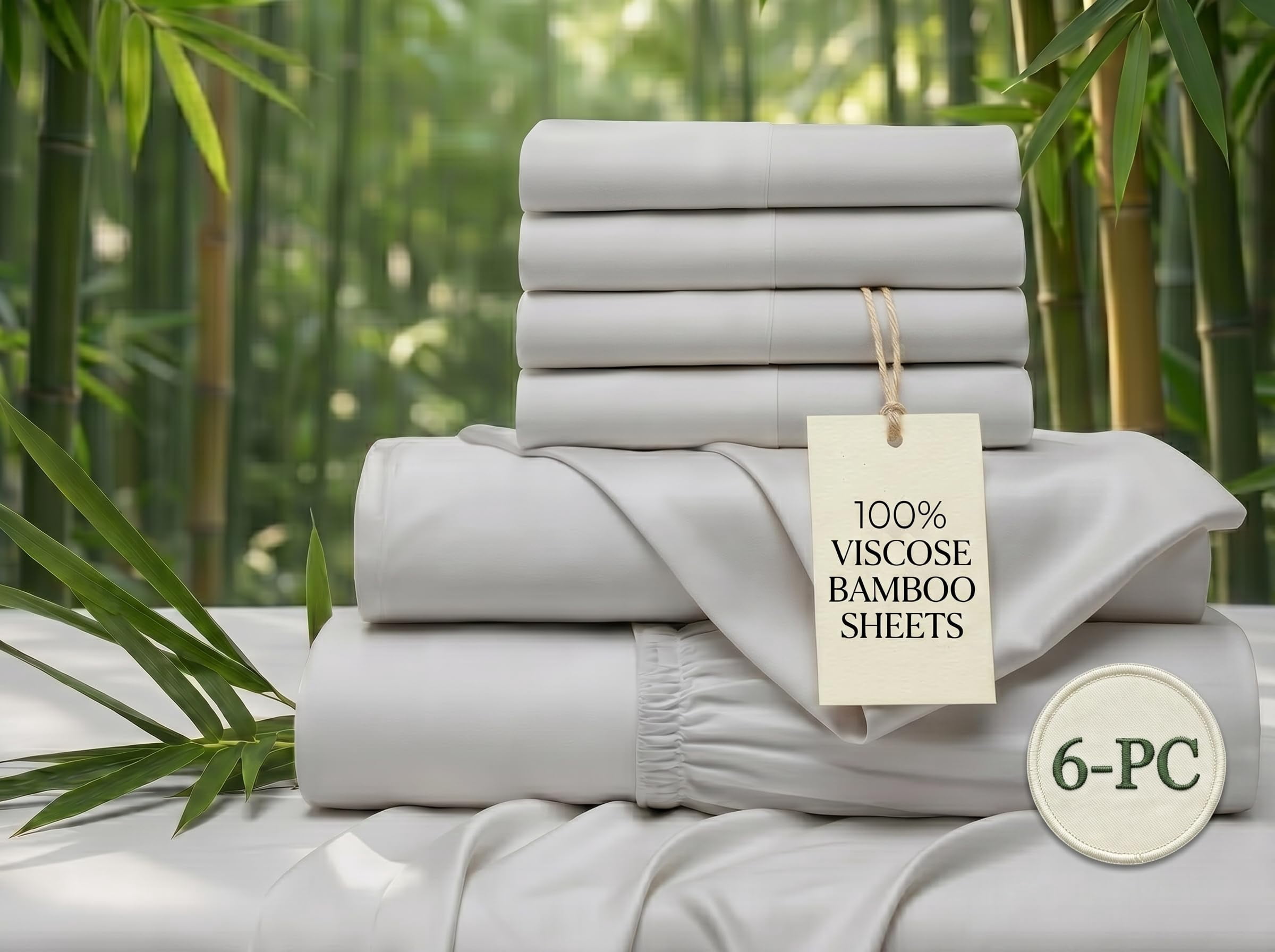 100% Viscose Derived from Bamboo Queen XL Size Sheets 6-Piece 1000 Thread Count - 4 Pillowcases Included - Breathable & Cooling, Hotel Luxury - 10" Deep Pocket - Silver Gray