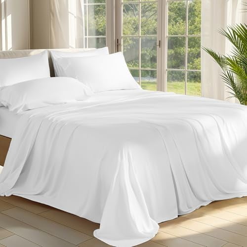 Parure De Lit 6 Pièces California King En Viscose De Bambou – Blanc Ultra Doux