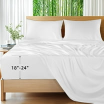 100% Viscose Derived from Bamboo_Sheets, Extra Deep Pocket Sheets Fits 18"-24" Thick Mattress, Cooling & Breathable Bed Sheets 4Pcs, Hotel Silky Bedding Set (King,White)