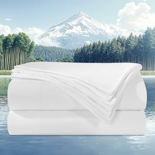 100% Viscose Derived from Bamboo_Sheets King Size 4pcs, Cooling & Breathable Bed Sheets for Hot Sleepers, Hotel Luxury Silky Bedding Sheets, 16" Deep Pocket-FX(White)