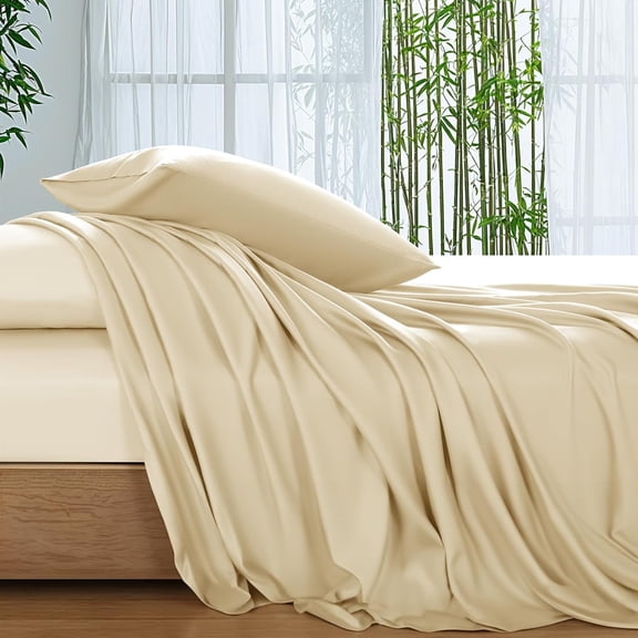 100% Viscose Derived from Bamboo_Sheets Queen Size, Ultra Breathable & Cooling Bed Sheets for Hot Sleepers, Hotel Luxury Silky Bedding Sheets, 16" Deep Pocket - 4PC