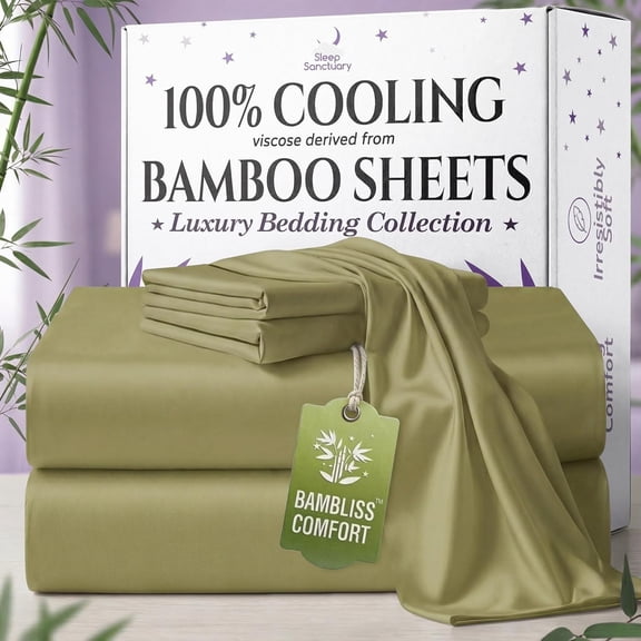 100% Viscose Derived from Bamboo Sheets Twin Size 4pcs – BamBliss Luxury Cooling Sheets for Hot Sleepers - Cloud Soft, 17" Deep Pocket, Ultra Durable Bed Set (Light Olive)